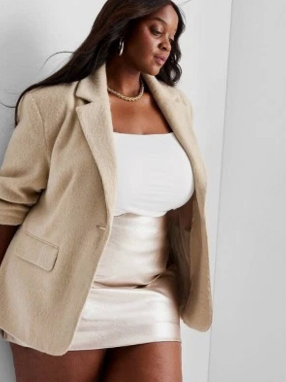 Women's Relaxed Fuzzy Blazer - Future Collective Cream XXL